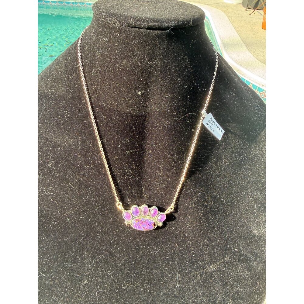 Purple Mojave Turquoise Amethyst Bar Statement Necklace Sterling Silver 12.8g NW